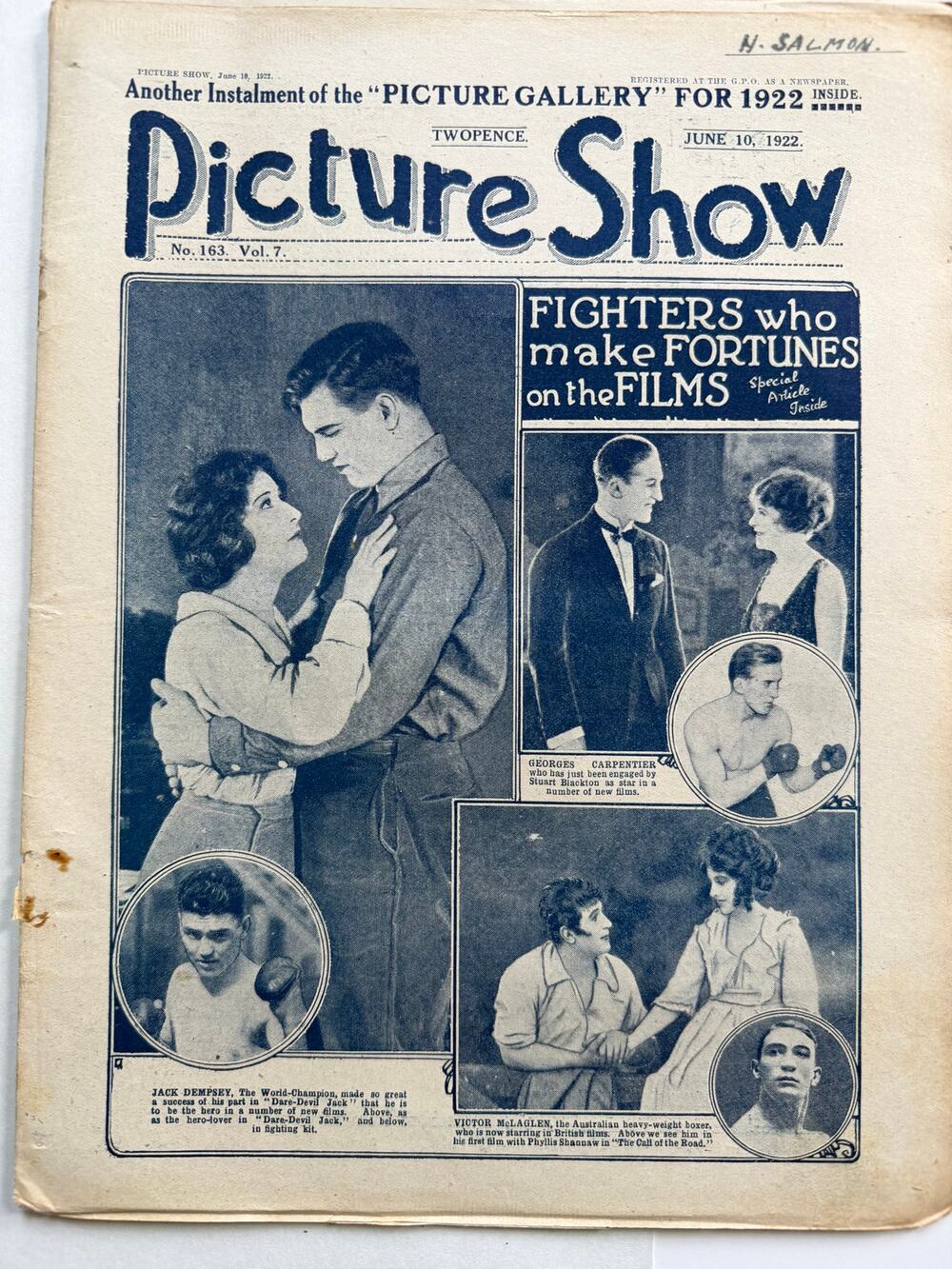 1922 Jack Dempsey Magazine UK Picture Manassa Mauler, Heavyweight Champ Boxing